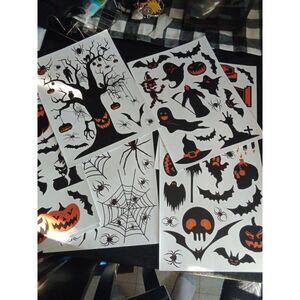 8 sheets Halloween cling stickers bats spiders haunted house trees skulls coffin